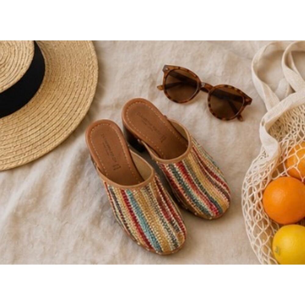 Sandro Rosi Made In Italy Raffia Mule Clogs EU 39 Coastal Boho Heels - Picture 5 of 9